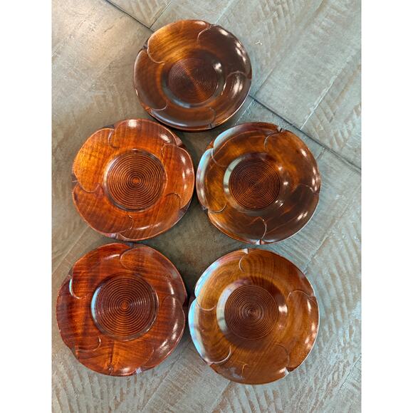 Vintage Japanese Handmade Wooden Lacquer Chataku Tea Cup Trays Coasters Set 15 - Picture 4 of 11